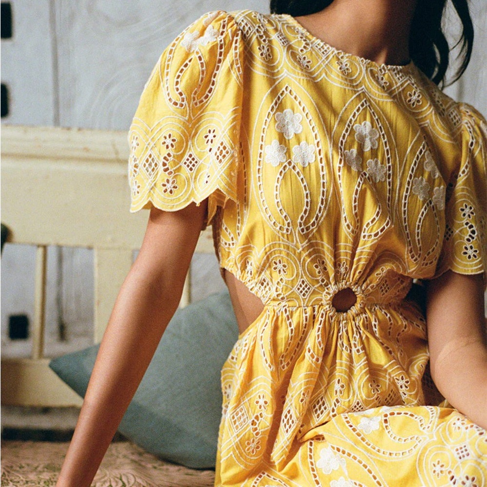 Yellow Eyelet Cutout Dress